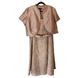 Jessica Howard Rose Gold Brocade Sleeveless Dress Matching Bolero Jacket Size 16